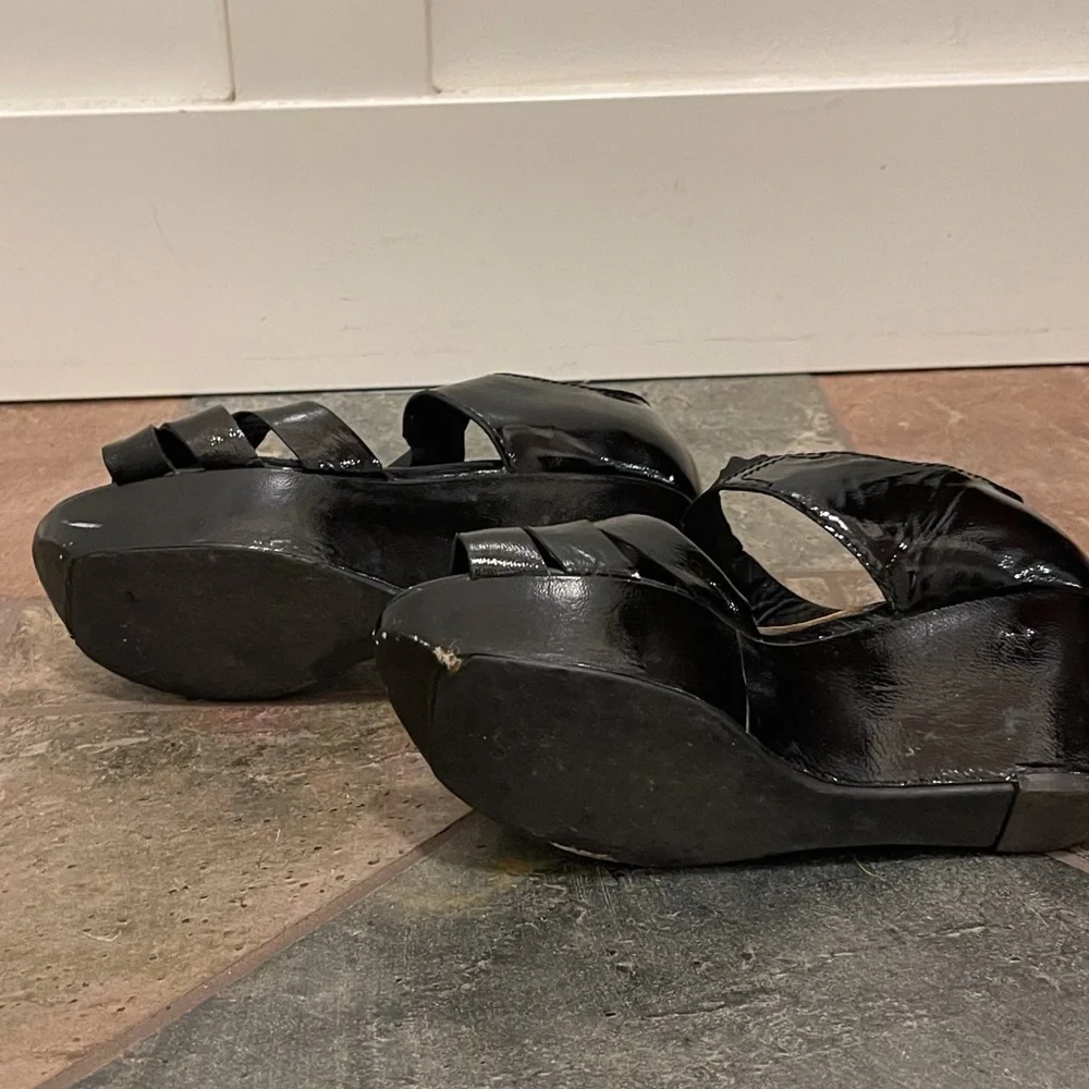 Marni Y2K Patent Leather Wedge Heels vintage black groovy